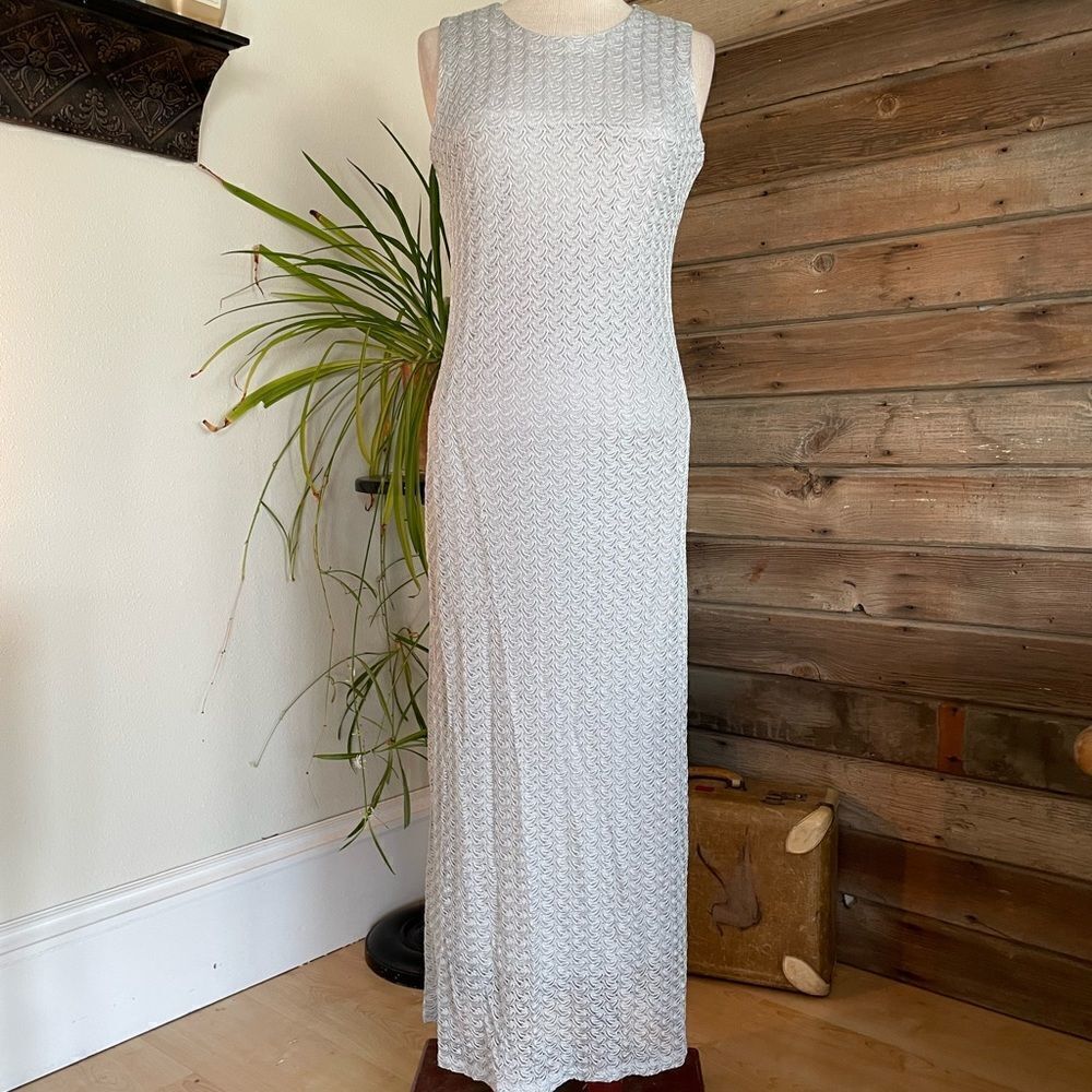 Helene Blake Silver Maxi Dress Size M EUC